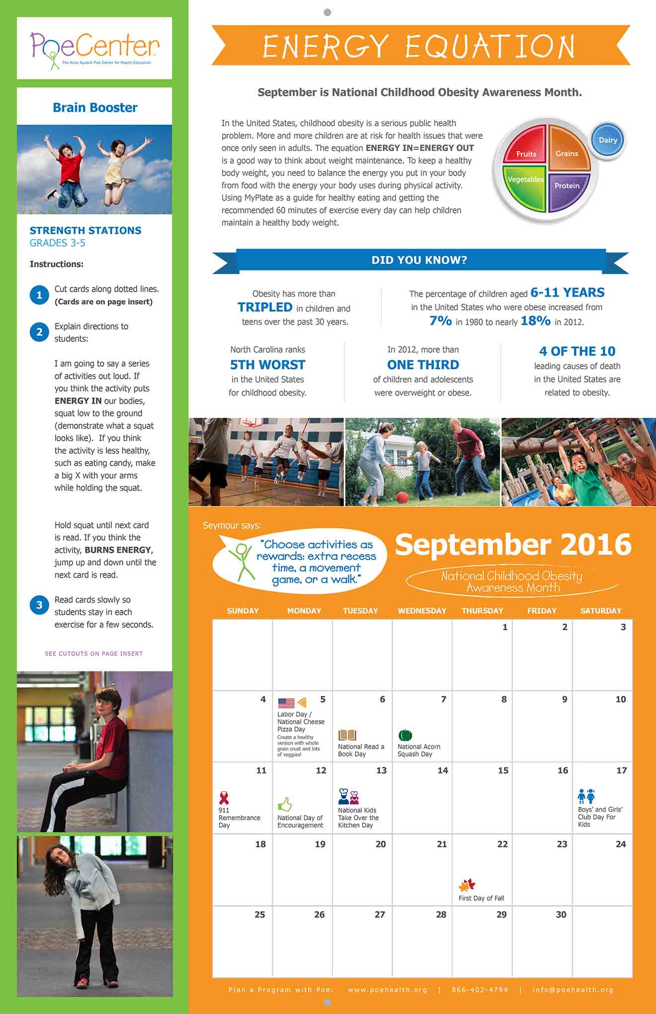 Image of SEptember month of Poe's Nutrition & Physical Activity Classroom Calendar.