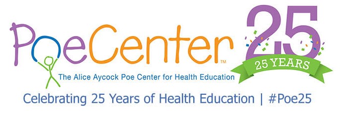 Poe Center 25th Anniversary Logo. Celebrating 25 Years of Health Education. #Poe25