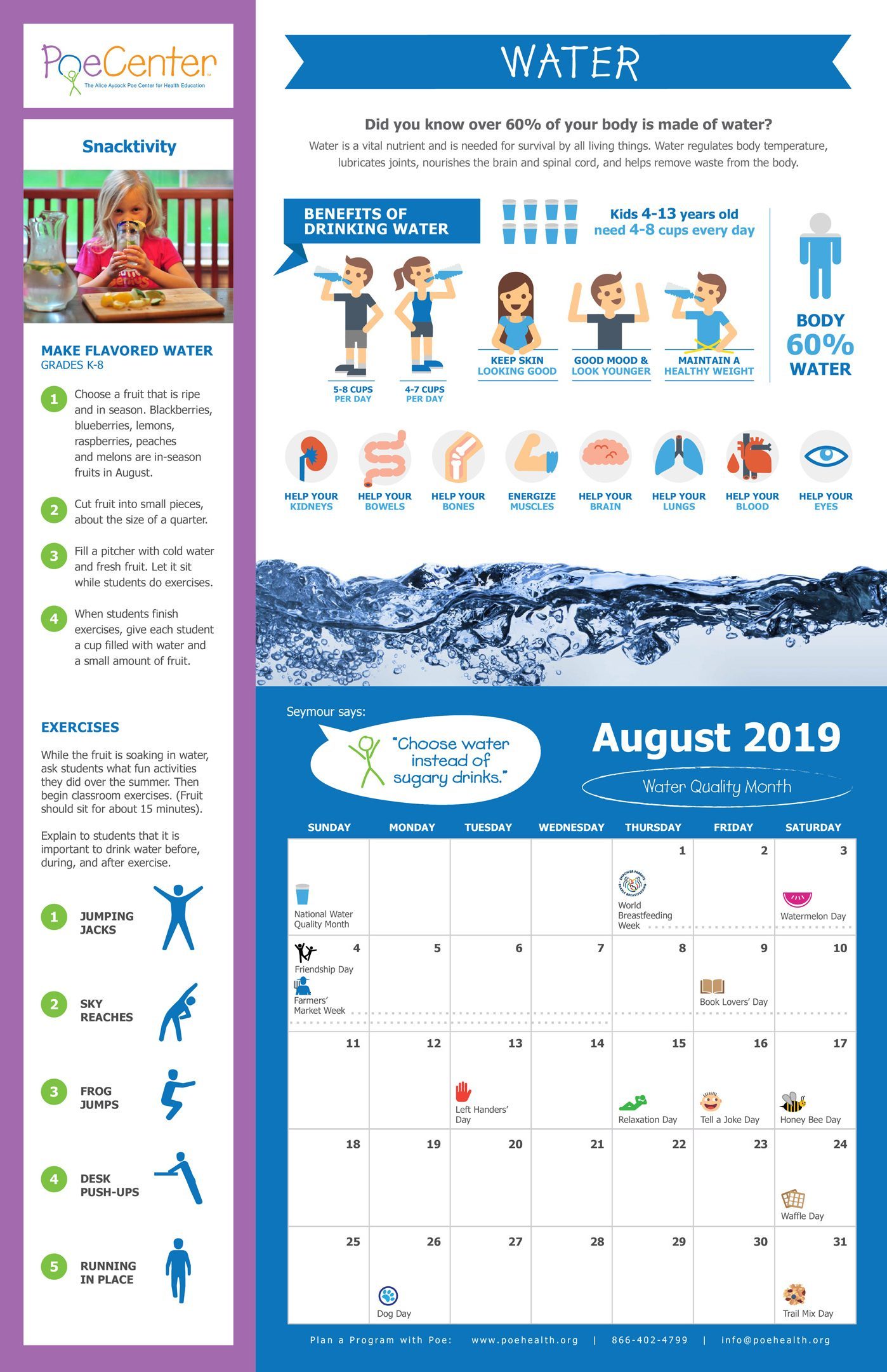 2019 2020 nutrition physical activity classroom calendar physical education chart