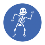 blue circle with friendly skeleton inside
