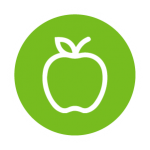 green circle with white outline of an apple