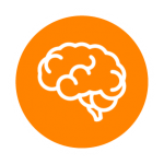 orange circle with white outline of the brain