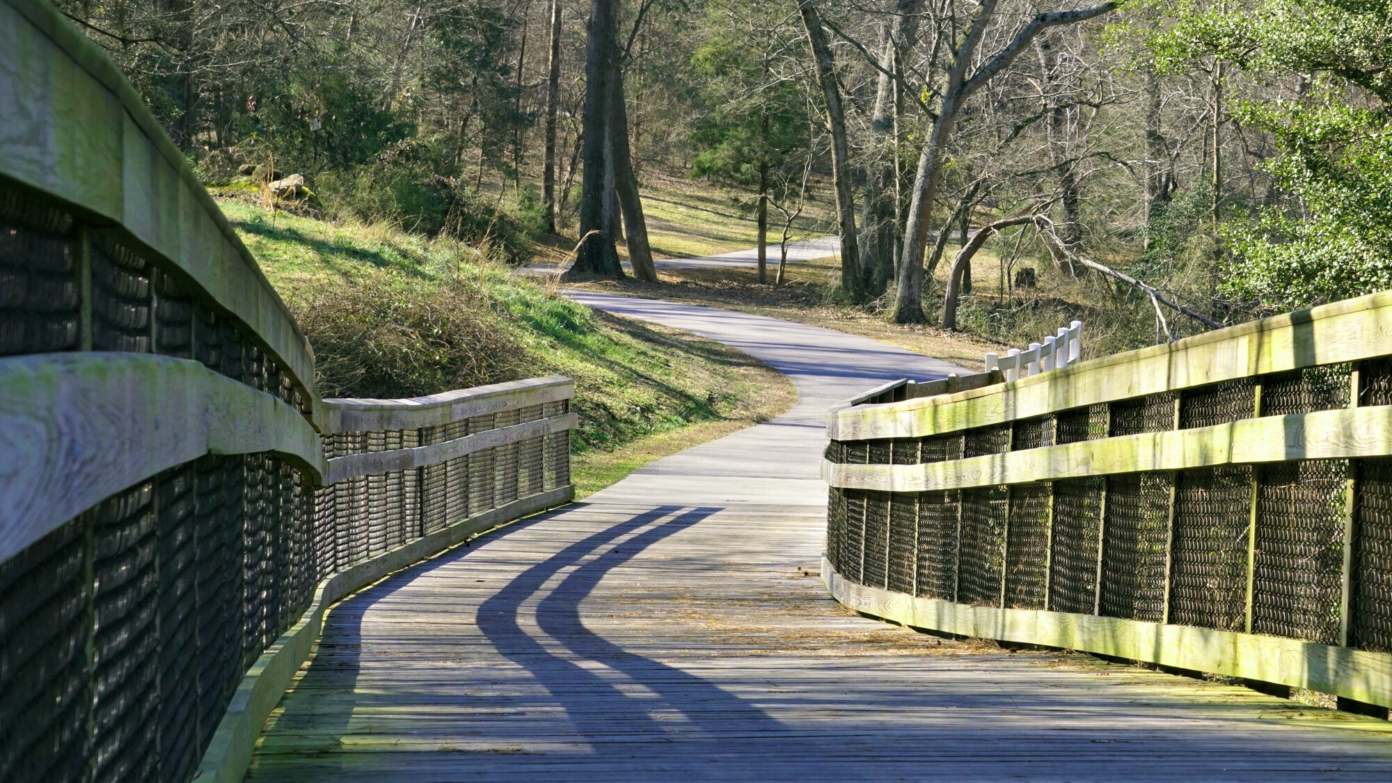 An outdoor bridge on a greenway.