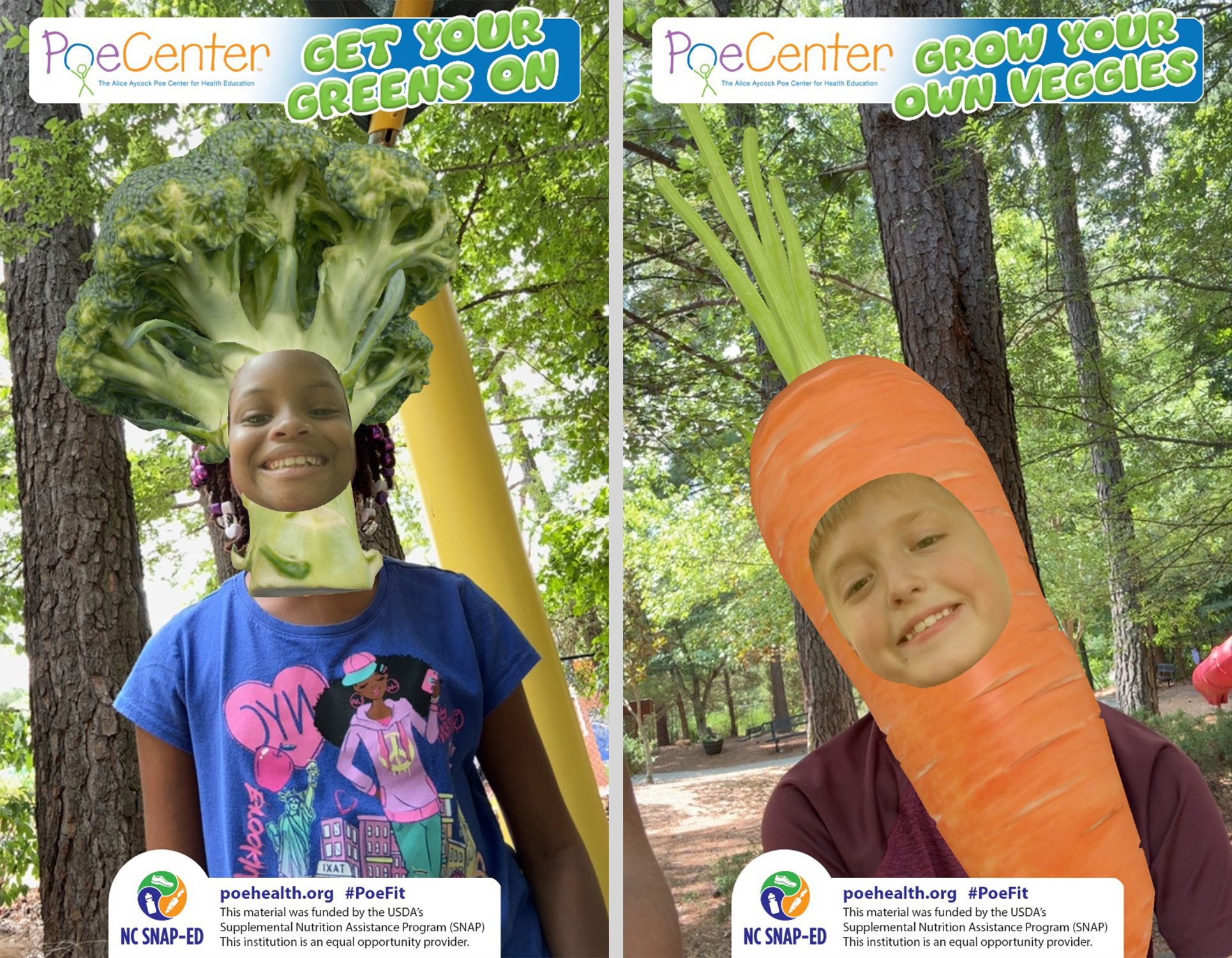 Campers take veggie selfies during Healthy Habits Camp at the Poe Center.