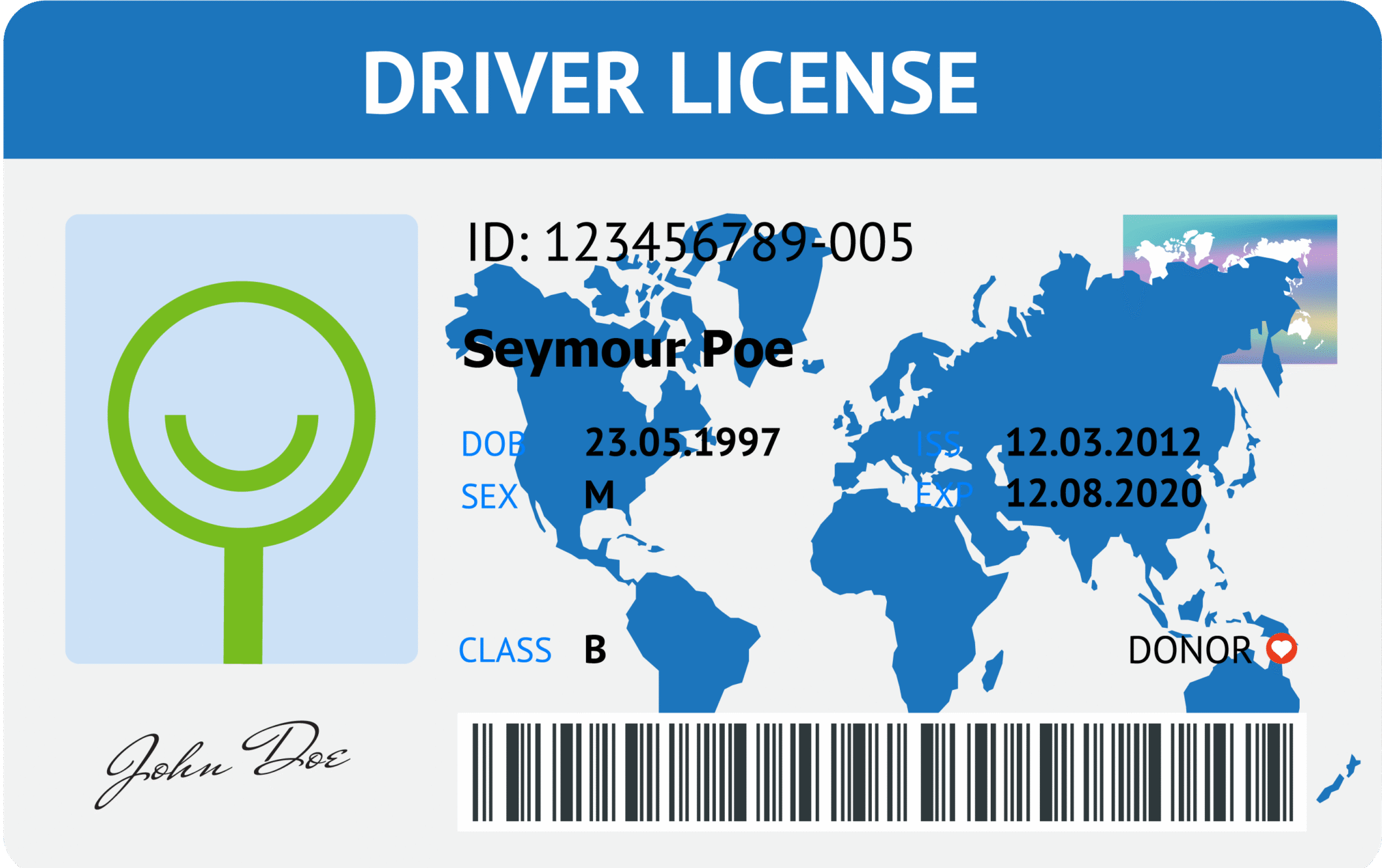 Example of a driver license.