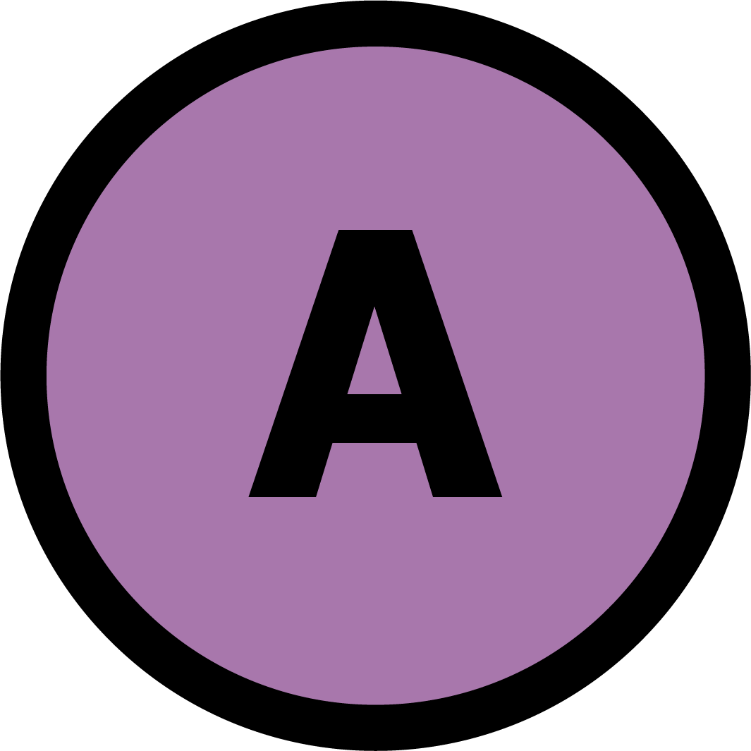 A in a purple circle.